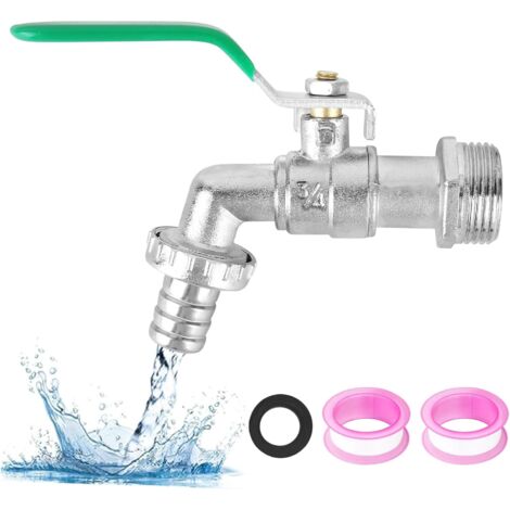 3/4"-Gartenwasserhahn aus rost- und frostbeständigem Messing, inklusive 2 Schlauchverbindern, 2 Dichtungsstreifen, Tropfstopp-Absperrventil und Messing-Außenwasserhahn