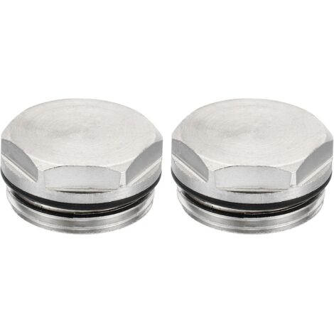 3/4 Inch BSP Male Thread Blank Cap Manual Radiator Air Ventilation Plug Valve, 2 Pack Nickel Plated Brass Caps for Radiator Heater, Silver