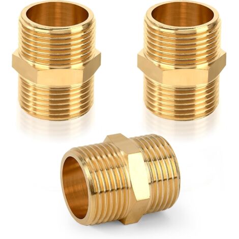3/4" Mâle à 3/4" Mâle Filetage Connecteur de Mamelon Hexagonal en Laiton Double Mâle pour la Conversion de Raccordement de Tuyau (3 Pièces)