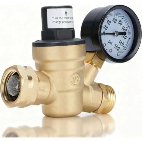 3/4 Pouce Reducteur de Pression Eau, Reducteur de Pression Avec Manometre Pression Eau Et Filtre à Mailles, RéDucteur de Pression D'Eau En pour Robinets D'Irrigation de Jardin de Chauffage au Gaz