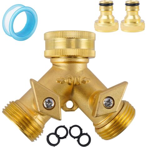 3/4" Raccord Tuyau d'Arrosage, Embout Tuyau Arrosage avec 2 Adaptateurs, Adaptateur Robinet Tuyau Arrosage avec 4 Rondelles, Té de Raccord de Tuyauterie pour Maison, Jardin et Extérieur