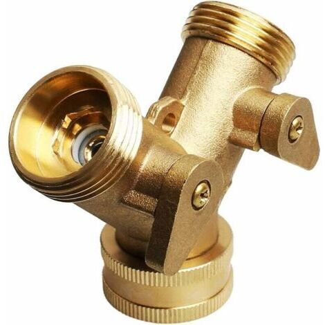 3/4" Robinet Y Séparateur, Laiton Collecteur Jardin Robinet Y Valve 2 Voies Laiton Robinet Jardin Tuyau Séparateur Deux Voies Tuyau Connecteur