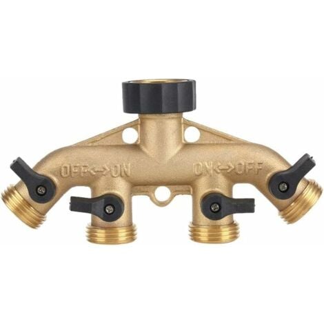 3/4 Zoll Messing 4 Schlauchrohrverteiler Düsenschalter Wasserhahnanschlüsse Wasserhahnverteiler Schlauchadapter Wasserhahnanschlüsse für die Gartenbewässerung(Europäisches Gewinde)