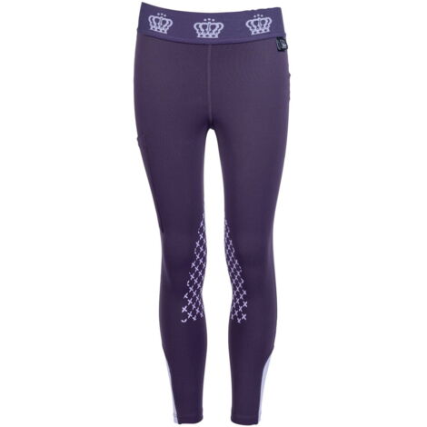 3/5 anni, Lilla Scuro 3300: Pantaloni Leggings bambina per equitazione con grip al ginocchio modello Lola