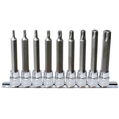 3/8" CHROMEplus Bit-Stecknuss-Satz Torx, Bohrung, lang, 9-tlgTB20-TB60