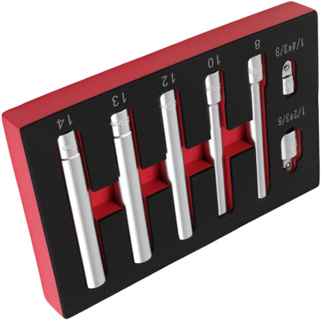 3/8" Dr Deep Long Socket Set 8-14mm 120mm CR-V 6 Point 5pc w/2 Adaptors
