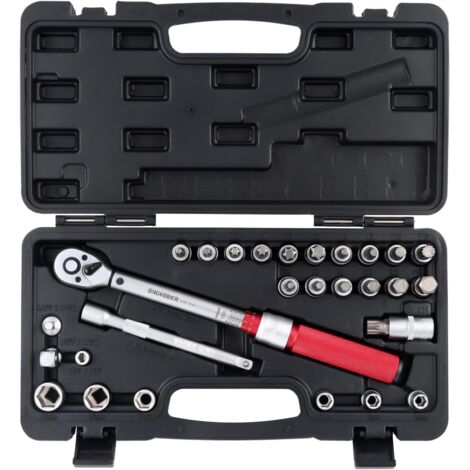 3/8" Jeu de clés dynamométriques 5-60 Nm，28PCS Outil précision comprenant Tige d'extension, Embouts, Écrous, Adaptateurs pour moto Vélo - Nm SET
