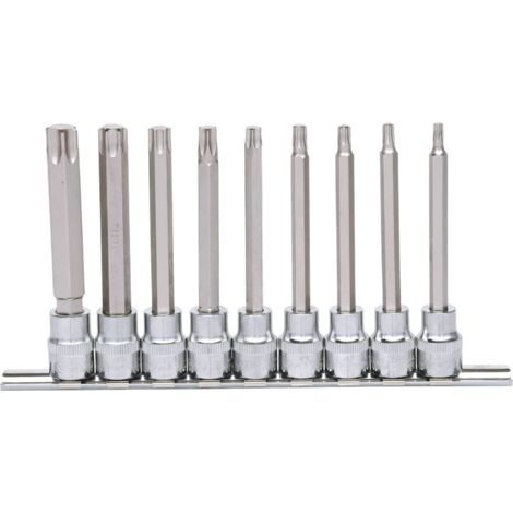 3/8" Jeu de douilles tournevis Torx CHROMEplus, longues, 9 pcs. T20-T60