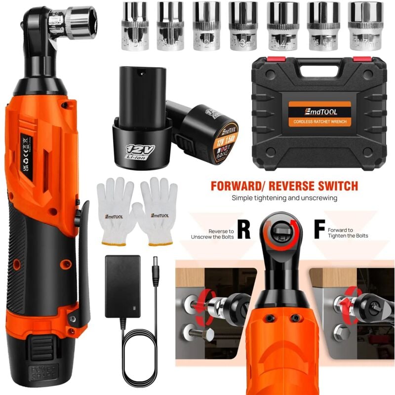 3 / 8 pouces sans fil cliquet à angle droit clé impact outil compact 2x batterie lithium