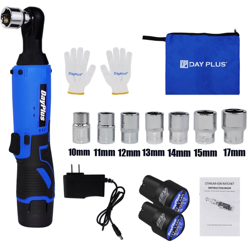 3 / 8 pouces sans fil cliquet à angle droit clé impact outil électrique 2 batteries et 7 prises