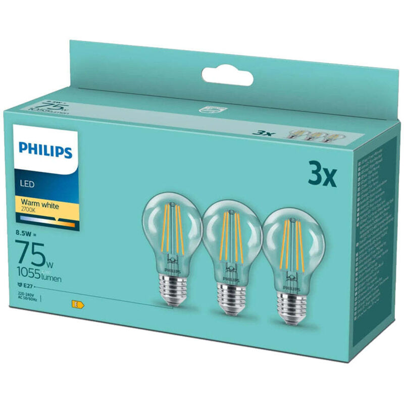 Philips 3 ampoules drop led filament attack e27 warm 929002025493 led75wwcldisx3
