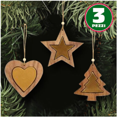 3 Antal Apendments En Legno Stella Albero Cuore Oro Natalizations