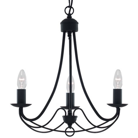 3 Arm Matt Black Finish Wrought Iron Chandelier By Washington Lighting