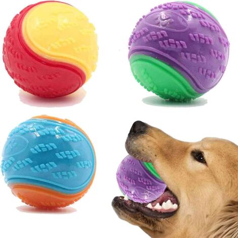 3 balles de nettoyage des dents pour chien -Caoutchouc - Couleur aléatoire