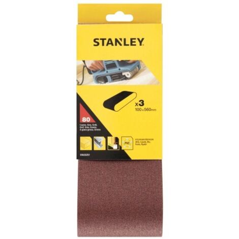 3 BANDAS DE LIJA. 100 X 560 MM.GRANO 80. - STANLEY BLACK & DECK