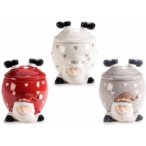3 Barattoli da Cucina per Alimenti a Forma di Babbo Natale in Ceramica Colorata
