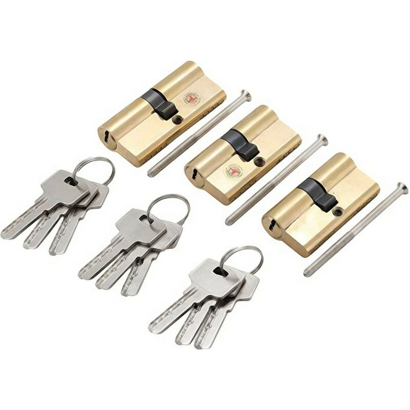 3 barillets cylindres de serrure en laiton avec 9 cles