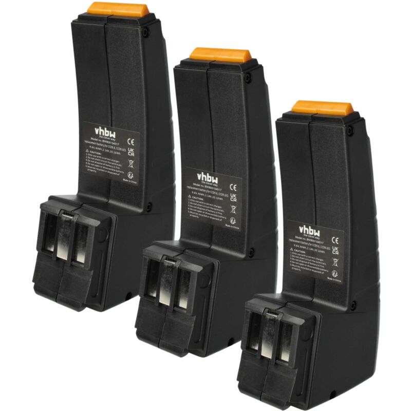 

3 baterías Ni-MH 2100mAh 9.6V compatible con Festo, Festool BPH9.6C, FSP-486828, FSP-487512 reemplaza Festo, Festool CCD9.6, CCD9.6ES, CCD9.6FX - Vhbw