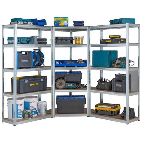3 Bay MEGA DEAL Corner Galvanised Steel Shelving 1800mm H x 900mm W x 400mm D - 175KG's UDL Per Shelf