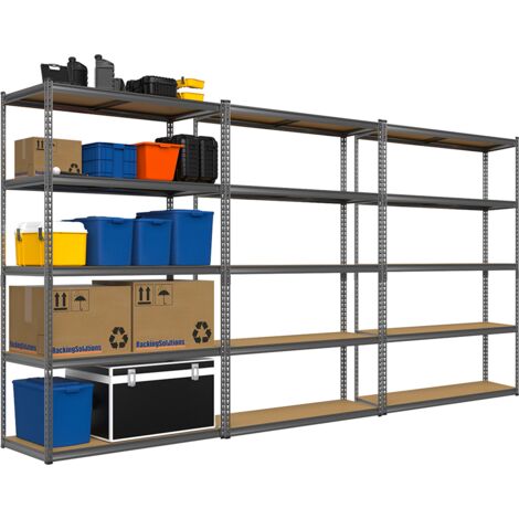 3 Bay MEGA Deal Grey Steel Garage Shelving Unit 1800mm H x 1200mm W x 600mm D - 150KG's UDL Per Shelf