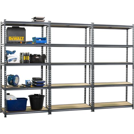 3 Bay MEGA DEAL Grey Steel Garage Shelving Units / Racking 5 Levels  1500mm H x 750mm W x 300mm D - 150KG's UDL Per Shelf
