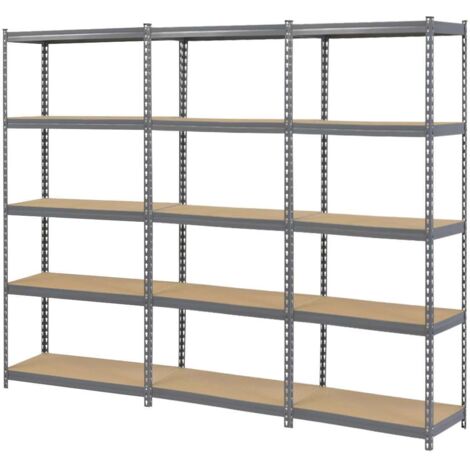 3 Bay MEGA DEAL Grey Steel Garage Shelving Units / Racking 5 Levels  1800mm H x 900mm W x 300mm D - 175KG's UDL Per Shelf