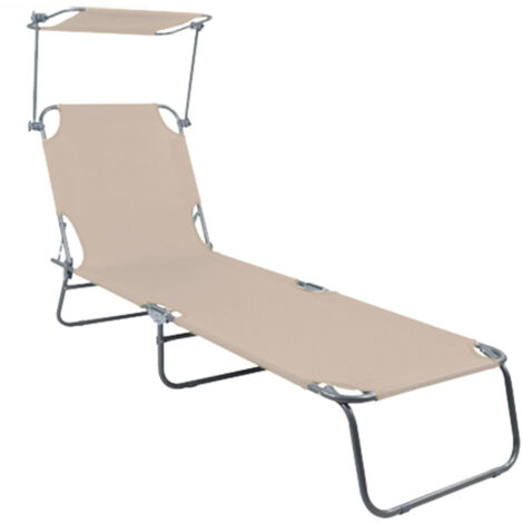 3-Bein Gartenliege Beige 186x55x24cm mit Dach-MGM4000BG