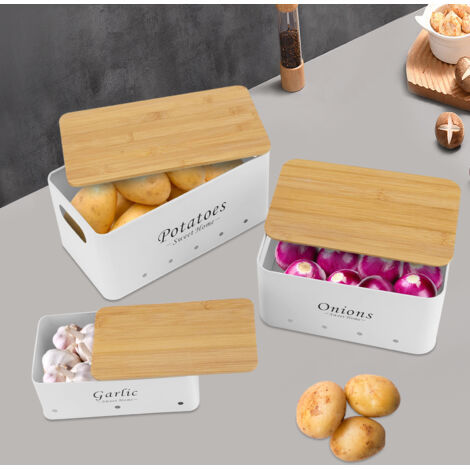 3 boîtes de rangement, ensemble de récipients, récipients pour conserver les oignons, les pommes de terre et l'ail
