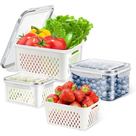 3 boîtes de rangement réfrigérateur étanches empilables avec couvercle, gris