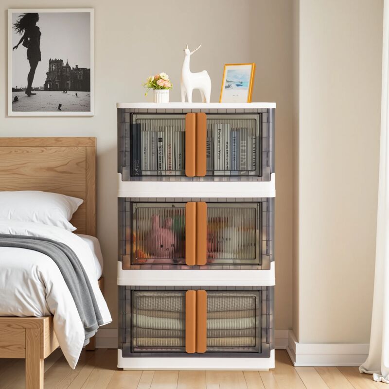 3 Boites Organisateur de Rangement Plastiques Pliable 96 L,Boite Caisses de rangement,Anti-poussière,pour Salon,Chambre,Couloir,Bureau