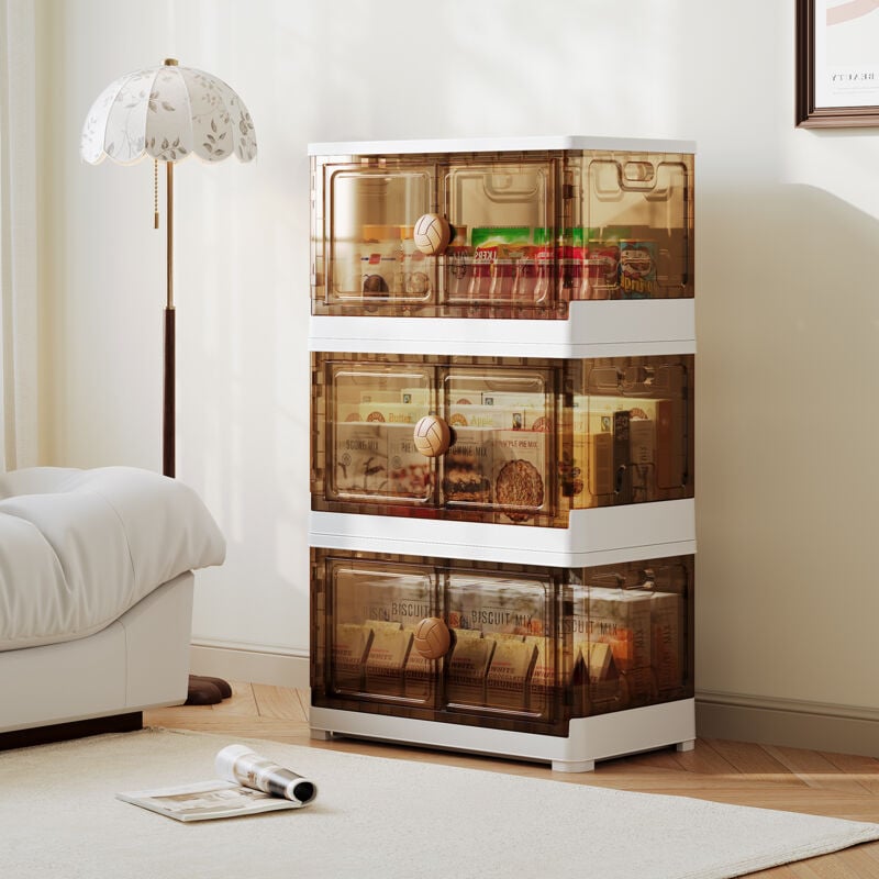 3 Boites Organisateur de Rangement Plastiques Pliable,Poignée créative,Grand Casier De Capacité,Anti-poussière,pour Salon,Chambre,Couloir,Bureau