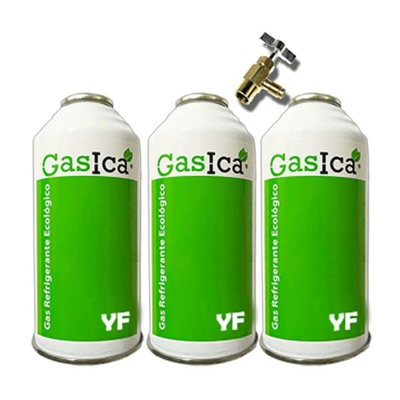 

3 Botellas Gas Ecologico Gasica YF 171gr + Valvula Sustituto R1234YF Freeze Organico