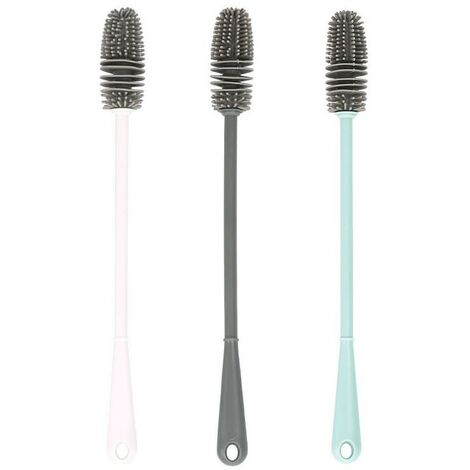 3 brosses de nettoyage pour biberons en silicone à longue poignée pour biberons, bouteilles d'eau, bouteilles d'exercice, vases, parfaits pour les petites ouvertures (33,5 x 4 cm)