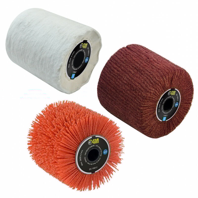 Fartools - Pack de 3 Brosses (nylon abrasif, fibre synthétique, coton) Ø120x100mm pour rénovateur