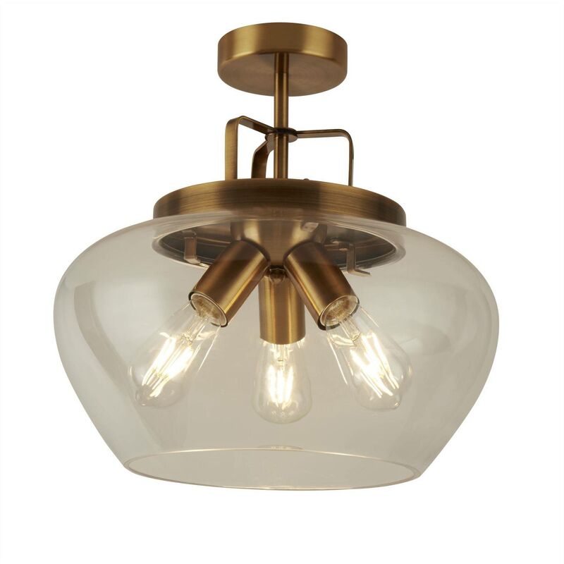 Searchlight Boule - 3 Light Semi Flush Bronze, Glass, E27