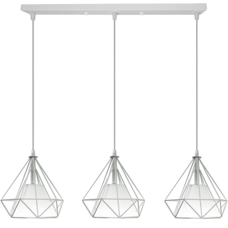 3 Focos Industrial Lámpara de Techo - Abajur de Jaula de Hierro Lámpara Colgante E27 Altura Ajustable para Pasillo Salón (Blanca)