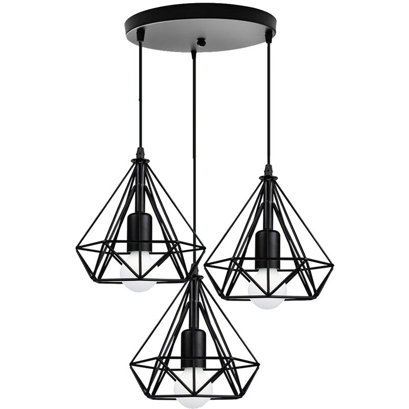 

3 Cabezas Lámpara de Techo Combinación Forma Diamante Cage Disco Lámparas de Colgar Jaula de Hierro Ø20CM Creativo Metal para Cocina Sala Comedor Bar