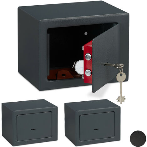 Caja fuerte con llave, negra, 23 x 17 x 17 cm
