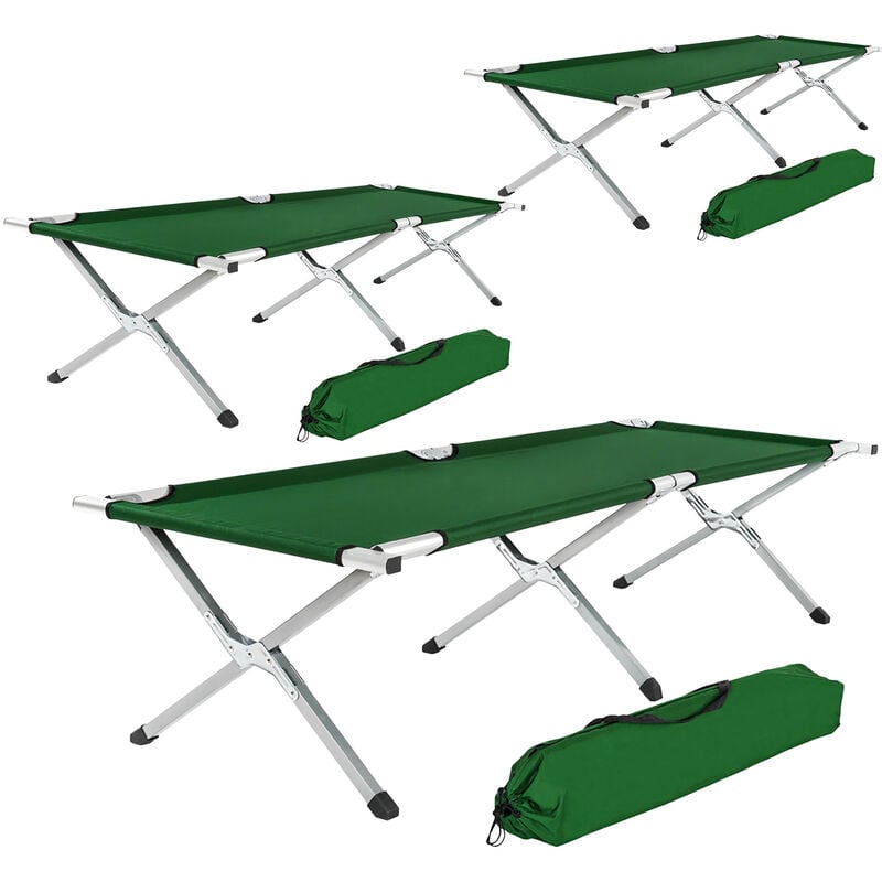 3 camping beds made of aluminium - folding camp bed, single camp bed, camping cot - green