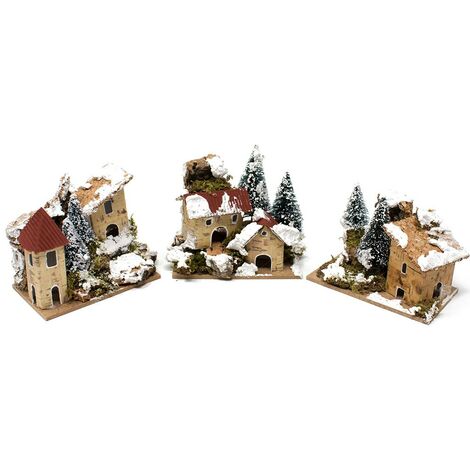3 Casette con Alberi e Neve per Presepe 10x6 cm 11565A