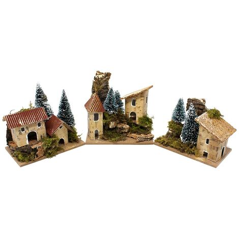 3 Casette  con Alberi per Presepe 10x6 cm 11565B