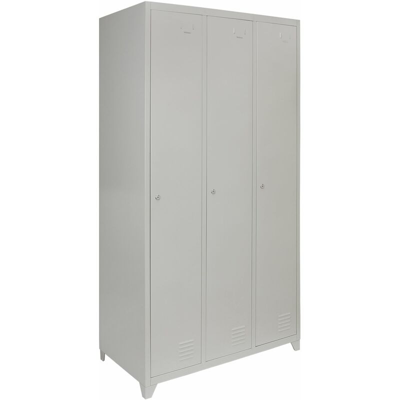 Monster-shop - Armoire 3 Casiers de Rangement à 1 Porte en Acier - Gris - 180x90x50cm -Verrouillable pour École, Salle de sport, Vestiaire - Ranger
