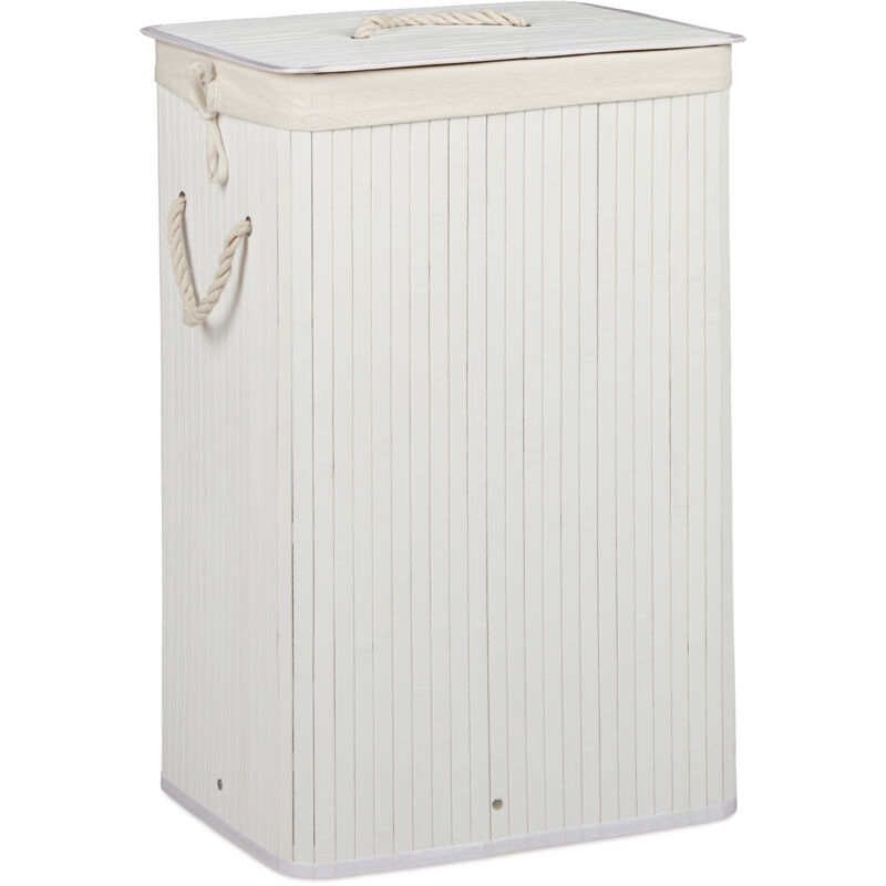 

3 Cestos Ropa Sucia Plegable, Cubo Colada Rectangular con Tapa, Bambú, 83L, 65,5 x 43,5 x 33,5 cm, Blanco