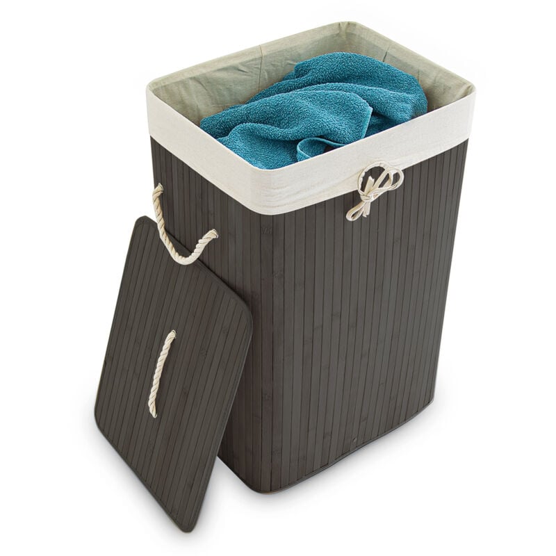 

3 Cestos Ropa Sucia Plegable, Cubo Colada Rectangular con Tapa, Bambú, 83L, 65,5 x 43,5 x 33,5 cm, Negro