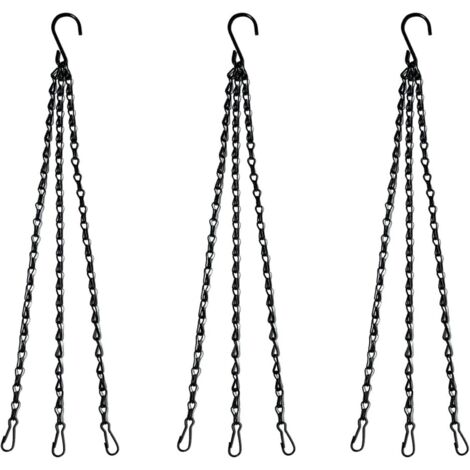 3 chaînes de suspension pour pots de fleurs avec crochets et pinces - Support de remplacement à 3 points pour paniers, mangeoires à oiseaux et jardinières