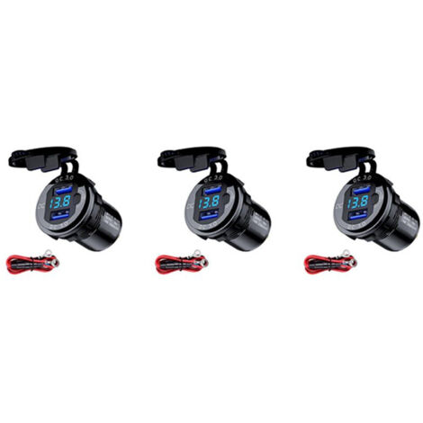 3 chargeurs voiture QC 3.0 double USB 12V/25V avec interrupteur contact Noir pour bateau moto camion