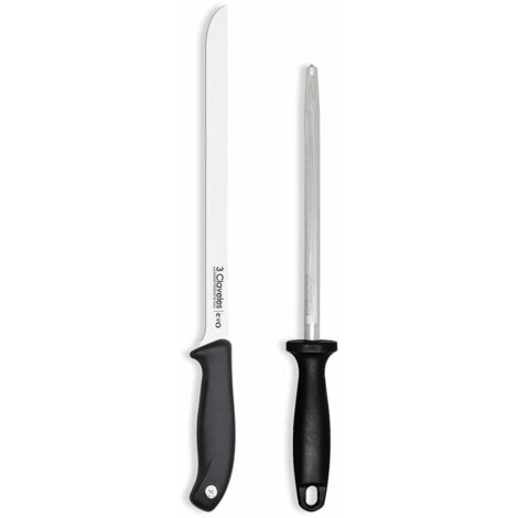 3 Claveles 01721 – Set con Coltello per prosciutto di 25 cm, Acciaino e Copri prosciutto