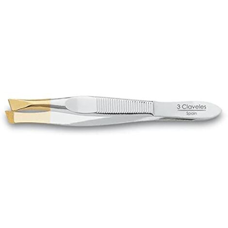 3 Claveles 2244 Pinza Depilar, Sesgada Ancha, Punta Oro, 8 cm