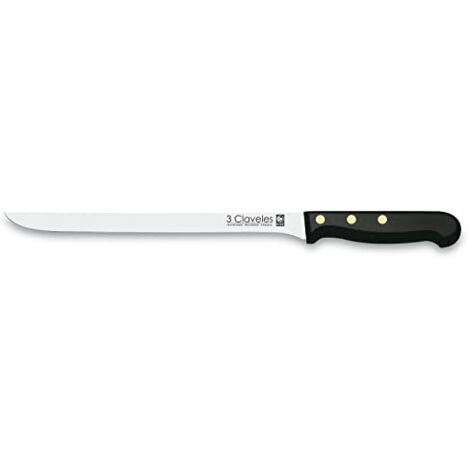 3 Claveles Pom Cuchillo jamonero de 30 cm, Acero Inoxidable, Negro