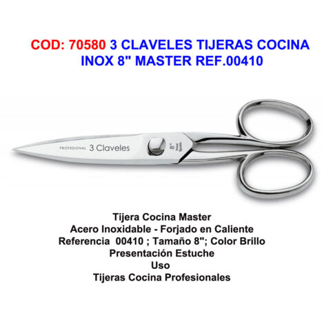 3 CLAVELES Tijeras de cocina inox 8" Master Ref. 00410
